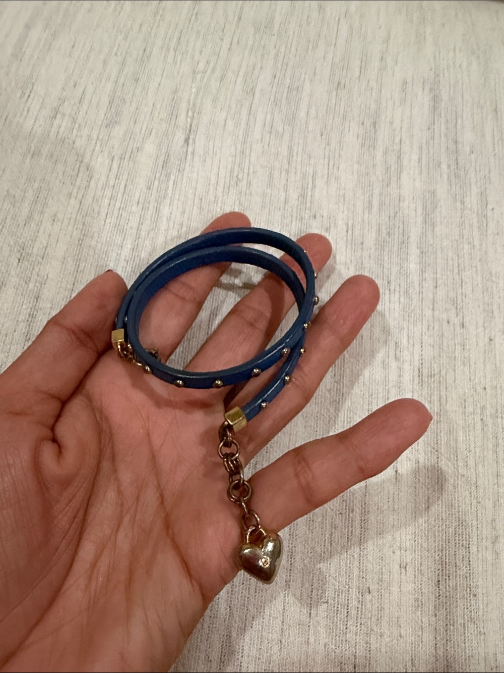 Juicy Couture Blue Leather Wrap Bracelet with Gold Heart Charm